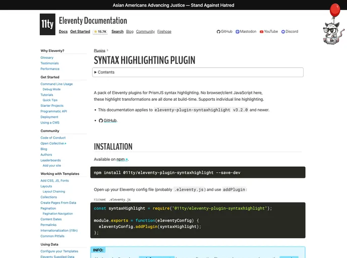 Eleventy Plugin Syntaxhighlight screenshot